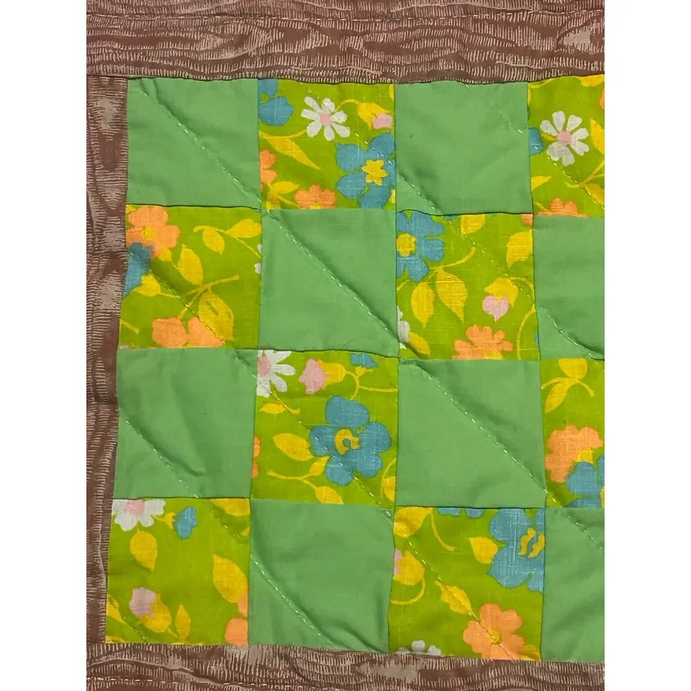 Vintage Handmade Reversible Patchwork Quilt - Checkerboard - Cottagecore 76 x 76